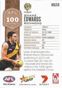 2013 Select AFL Champions - Milestone Game Foils #MG58 Shane Edwards Back